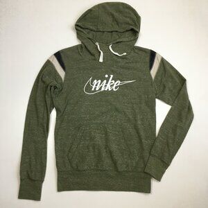 NIKE Heather Green Black White Logo Print Hoodie Pullover Shirt